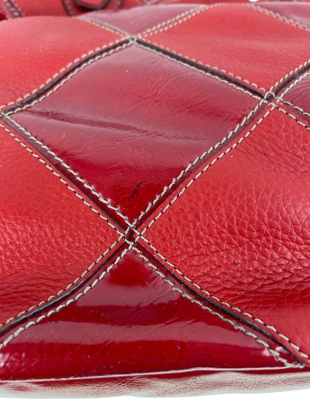 Tignanello Red Glossy Quilted Tote Bag With Dual Handles - Picture 7 of 16